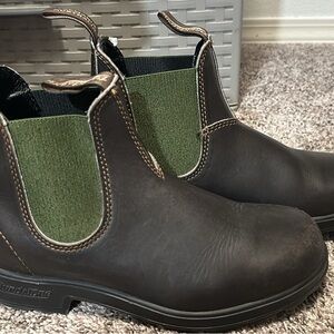 Blundstone Dark Brown Boots with Green Elastic